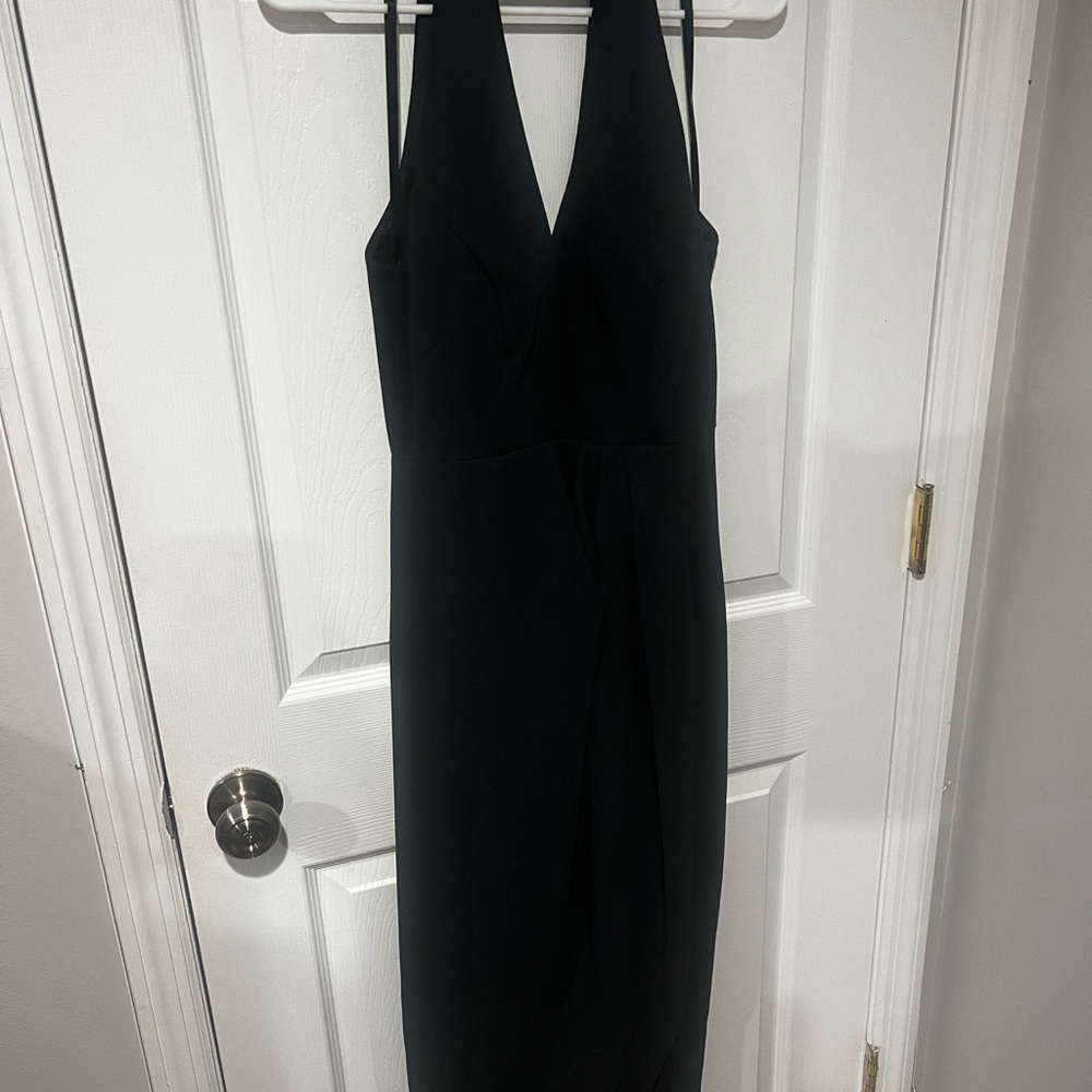 Xscape Black Sheath Cocktail Dress Halter Plunge